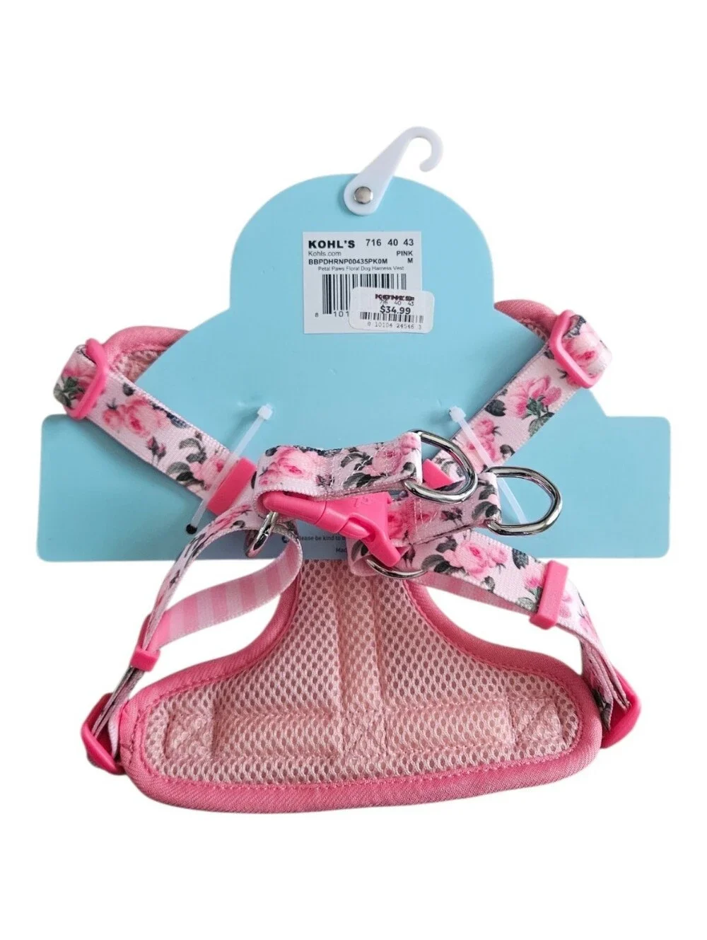 Blueberry Pet Rose Pink Flower Print Padded Dog Harness Vest Size M